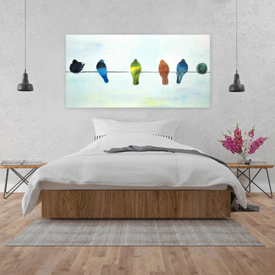 Perched Abstract Birds, Fine art gallery wrapped canvas 16x48