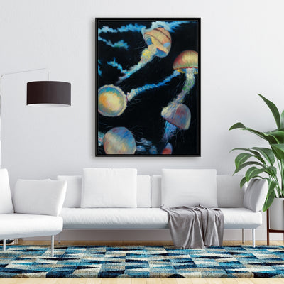 Colorful Jellyfishes In The Dark, Fine art gallery wrapped canvas 36x36