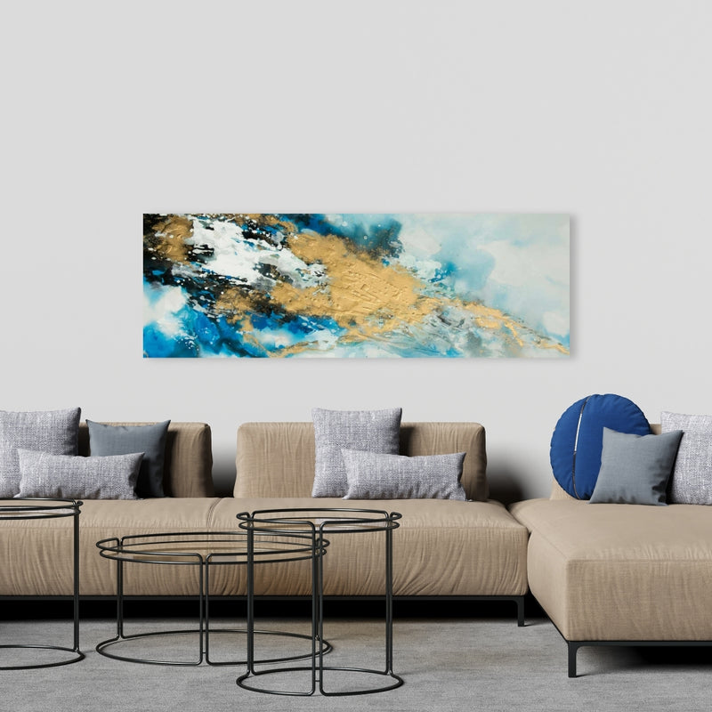 Blue And Gold Marble, Fine art gallery wrapped canvas 16x48