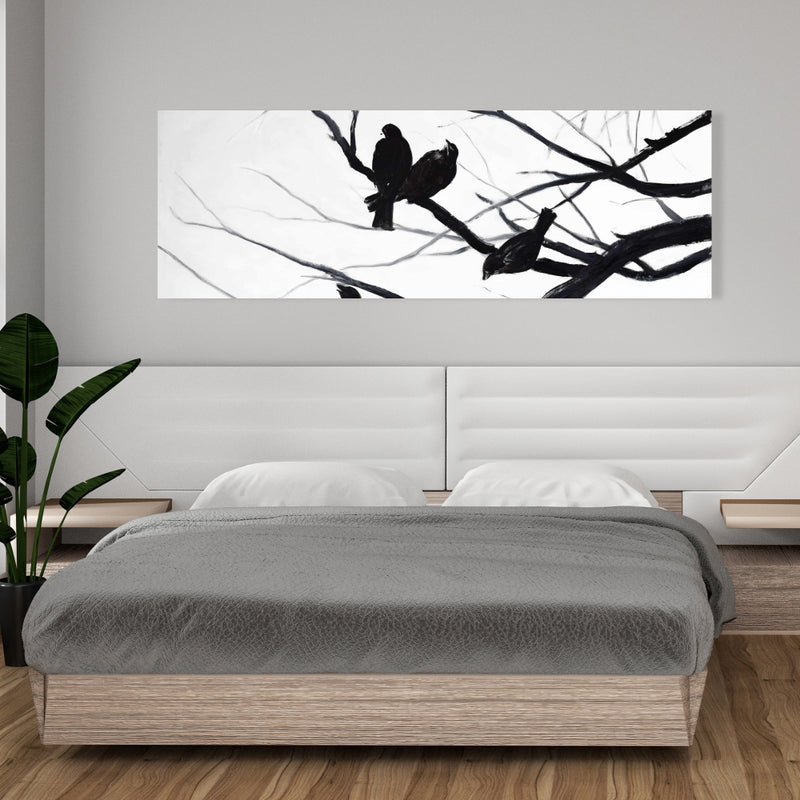 Birds And Branches Silhouette, Fine art gallery wrapped canvas 16x48