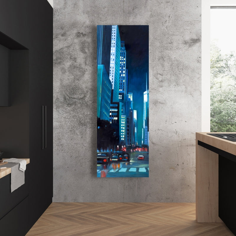 Evening In Manhattan, New-York, Fine art gallery wrapped canvas 16x48