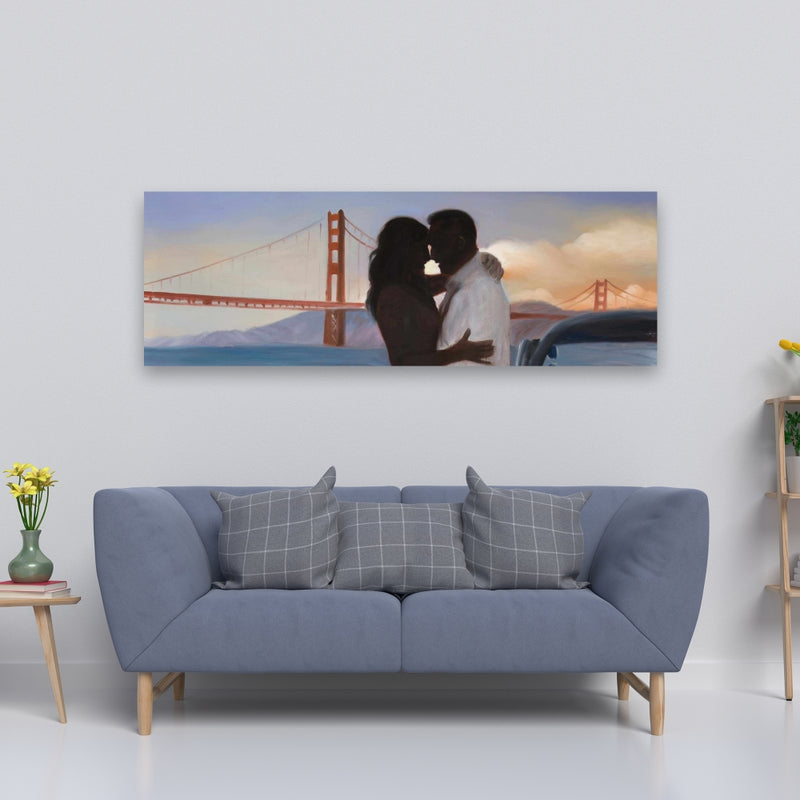 A Loving Couple In San Francisco, Fine art gallery wrapped canvas 16x48