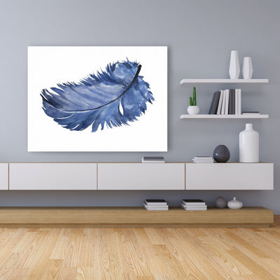 Watercolor Blue Feather, Fine art gallery wrapped canvas 16x48