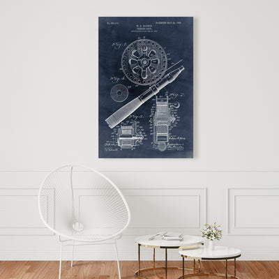 Blueprint Of A Fishing Reel, Fine art gallery wrapped canvas 24x36