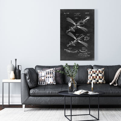 Black Blueprint Of A Fish Lure, Fine art gallery wrapped canvas 24x36