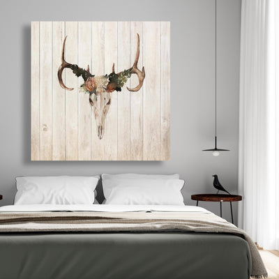 Mule Deer Skull With Roses, Fine art gallery wrapped canvas 36x36