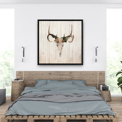 Mule Deer Skull With Roses, Fine art gallery wrapped canvas 36x36