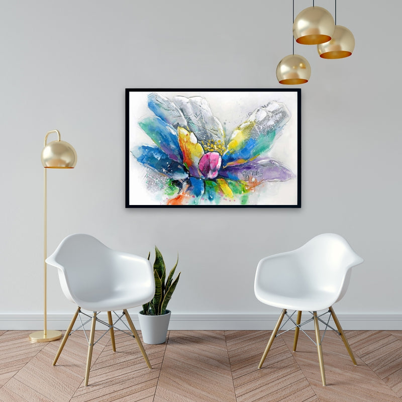 Abstract Flower With Newspaper, Fine art gallery wrapped canvas 16x48