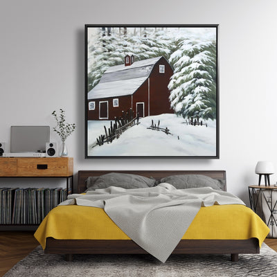 Red Barn In Snow, Fine art gallery wrapped canvas 24x36