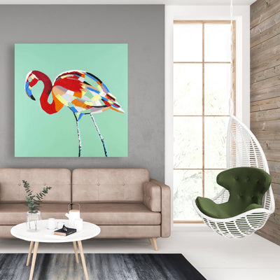 Multicolored Flamingo, Fine art gallery wrapped canvas 36x36