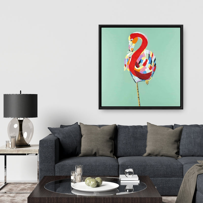 Colorful Abstract Flamingo, Fine art gallery wrapped canvas 36x36