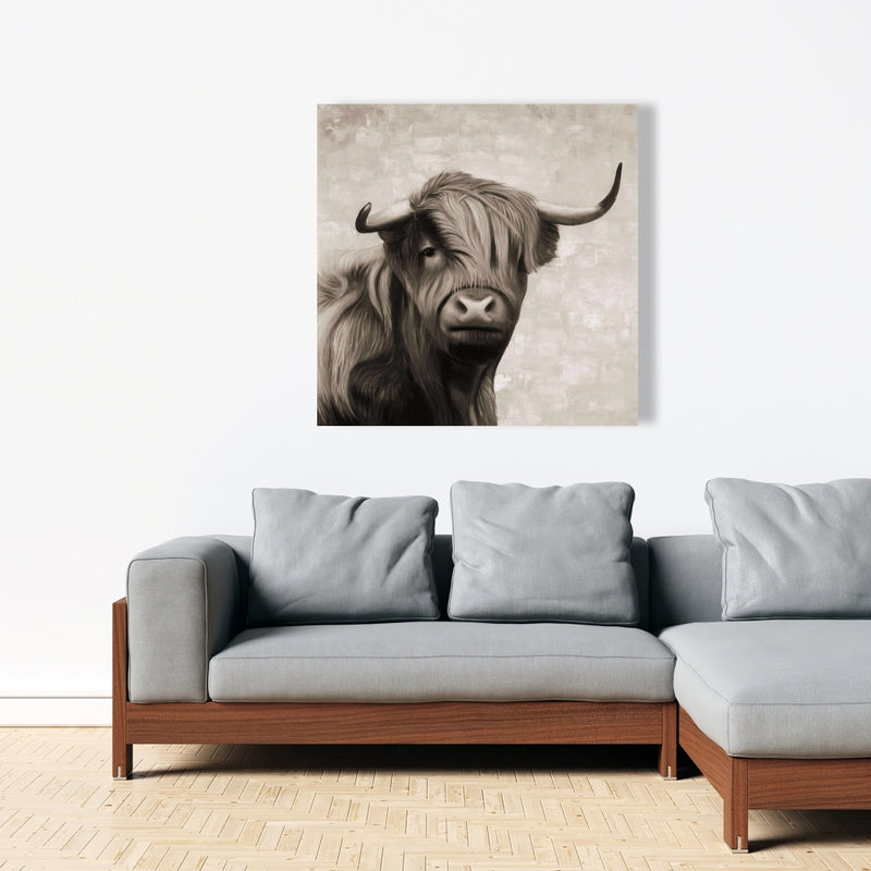 Highland Cattle Sepia, Fine art gallery wrapped canvas 24x36