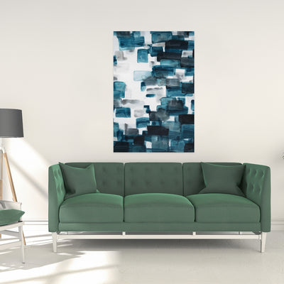 Turquoise And Gray Shapes, Fine art gallery wrapped canvas 16x48