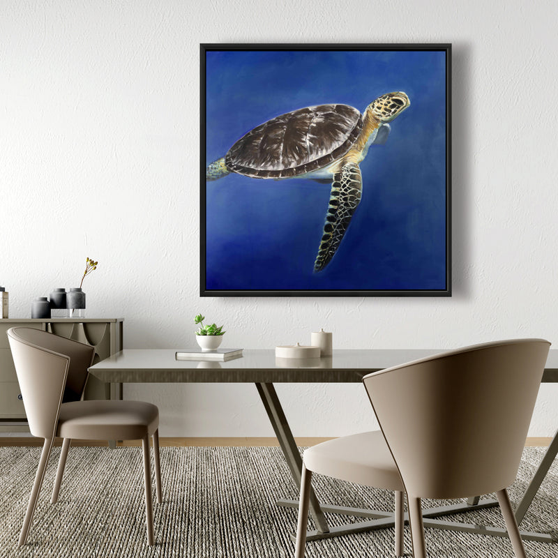 Turtle In The Ocean, Fine art gallery wrapped canvas 36x36