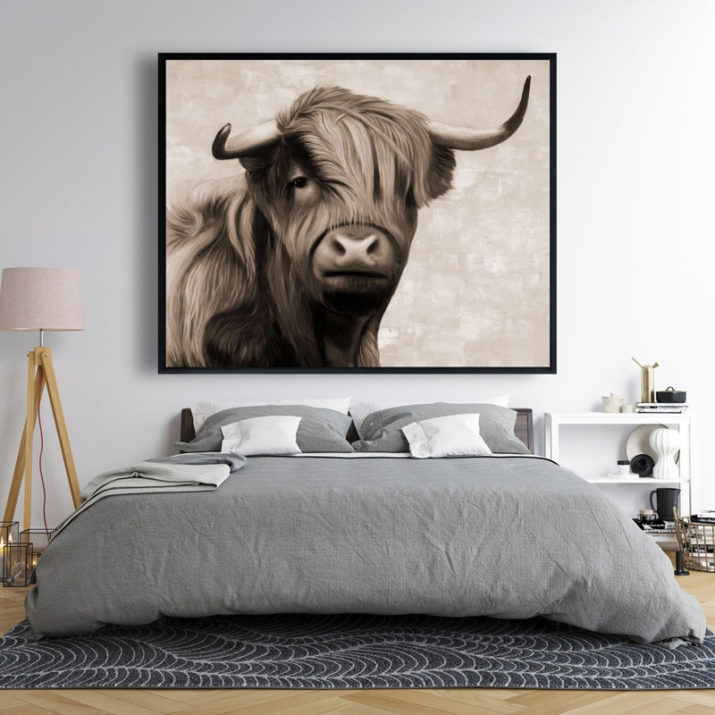 Highland Cattle Sepia, Fine art gallery wrapped canvas 24x36