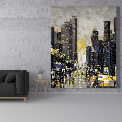 Abstract And Texturized City With Yellow Taxis, Fine art gallery wrapped canvas 24x36
