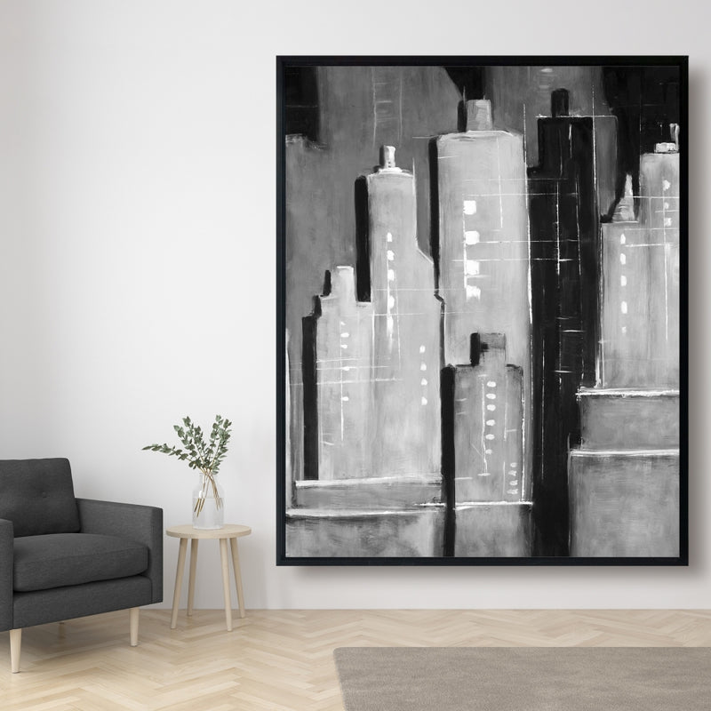 Abstract Black And White Buildings, Fine art gallery wrapped canvas 24x36