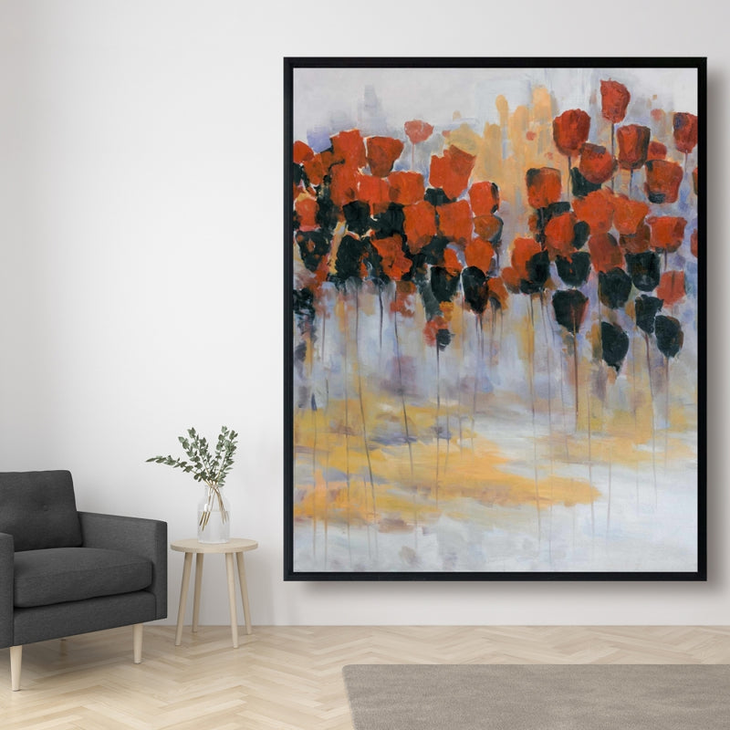 Red Flowers Field, Fine art gallery wrapped canvas 16x48