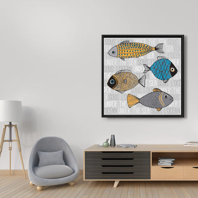 Fishes' Illustration, Fine art gallery wrapped canvas 36x36
