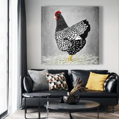 Black And White Wyandotte Hen, Fine art gallery wrapped canvas 24x36
