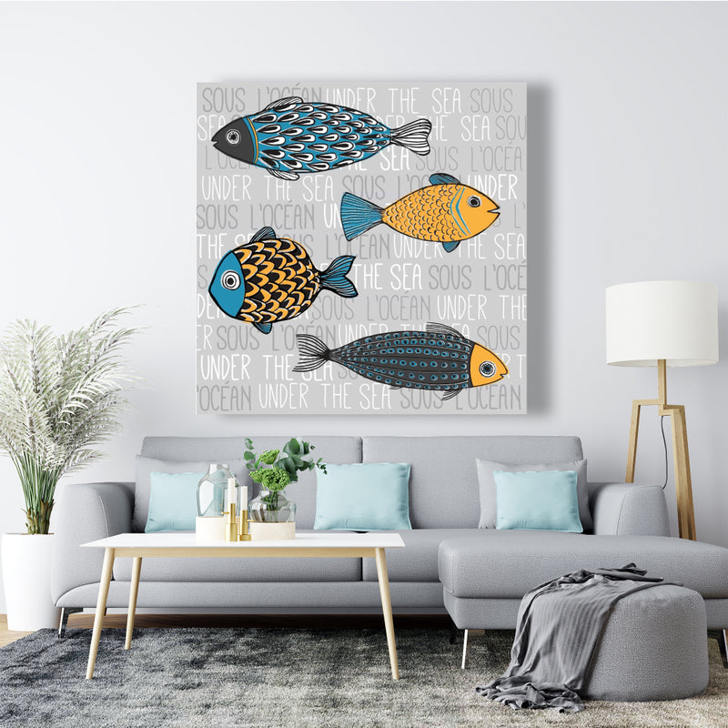 Illustration Of Nautical Fish, Fine art gallery wrapped canvas 36x36
