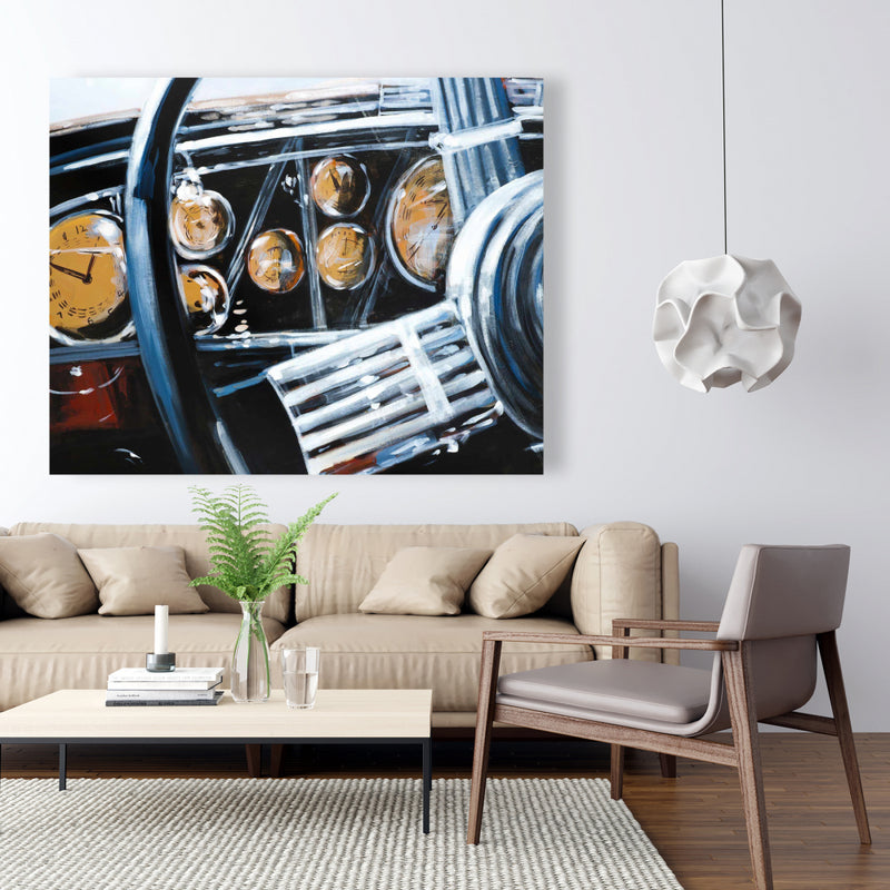 Vintage Car Interior, Fine art gallery wrapped canvas 16x48