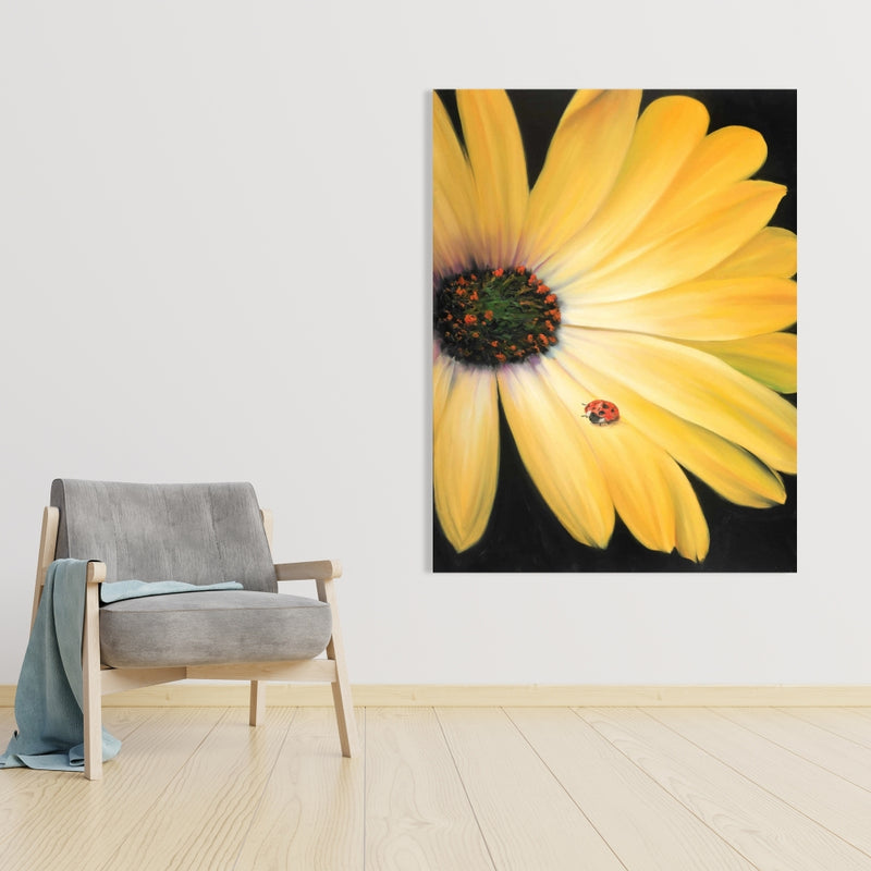 Yellow Daisy And Ladybug, Fine art gallery wrapped canvas 16x48