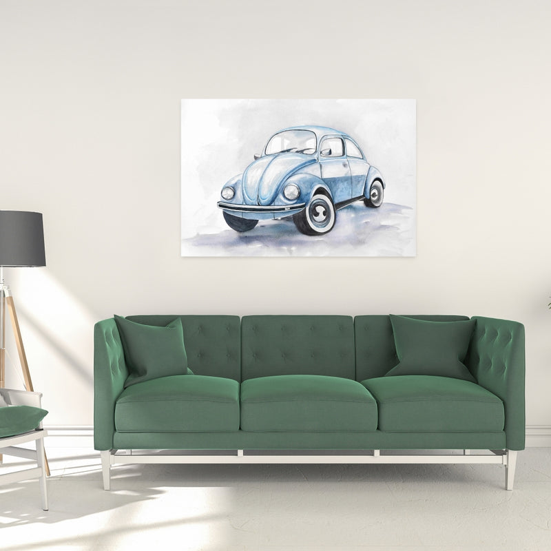 Beetle Blue Car, Fine art gallery wrapped canvas 24x36