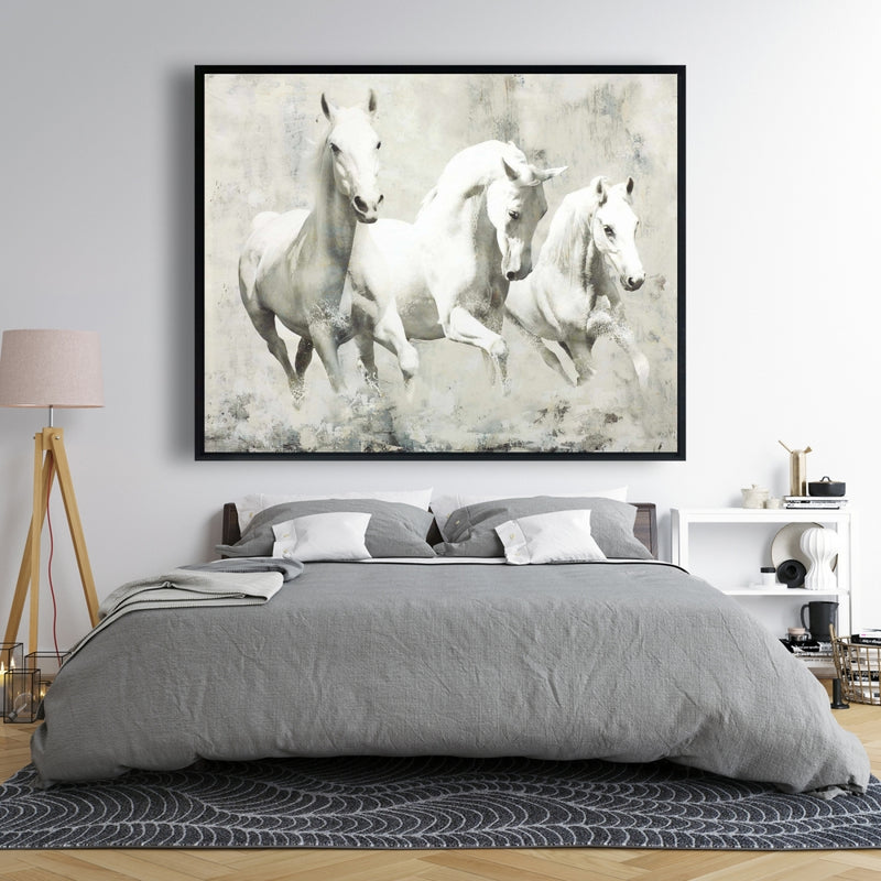 Three White Horses Running, Fine art gallery wrapped canvas 24x36