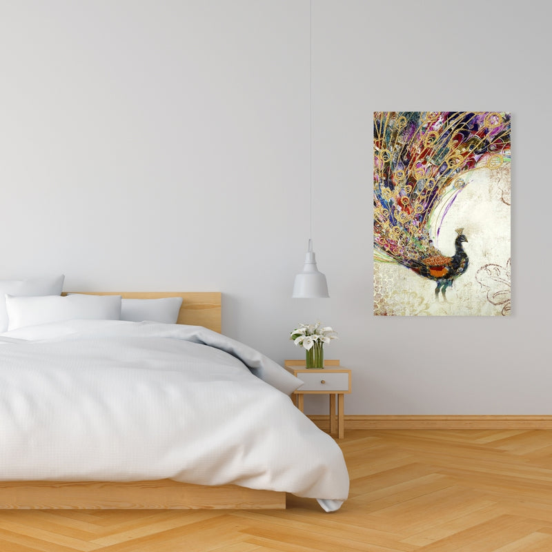 Peacock With Gold Feathers, Fine art gallery wrapped canvas 16x48