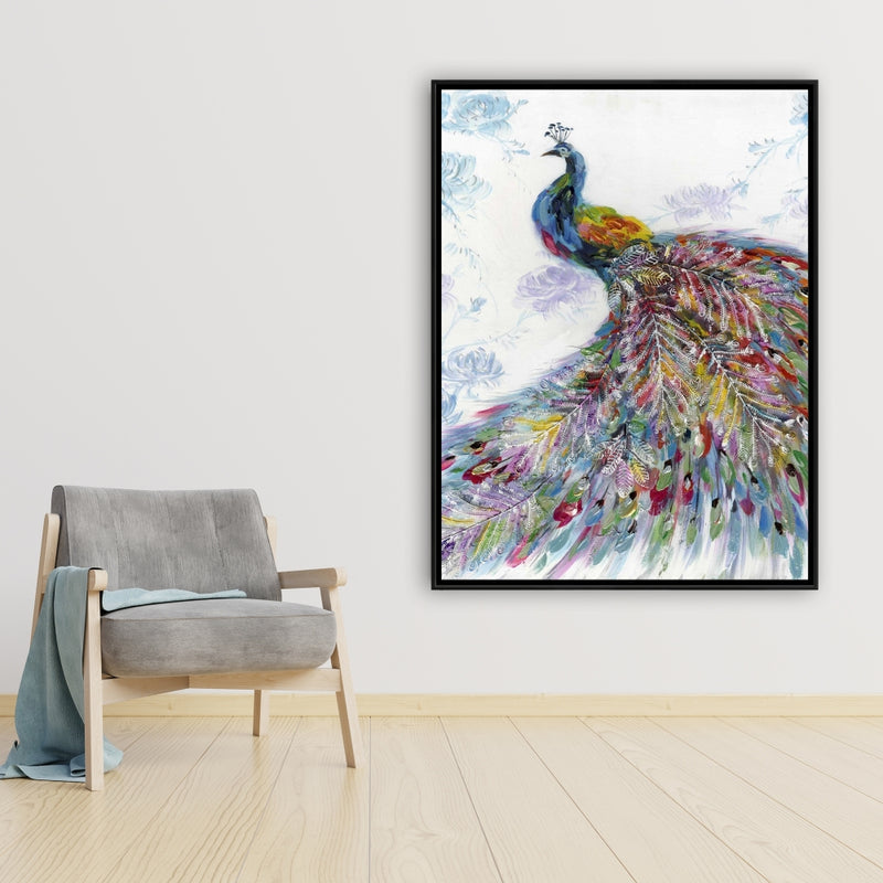 Majestic Peacock With Flowers, Fine art gallery wrapped canvas 24x36