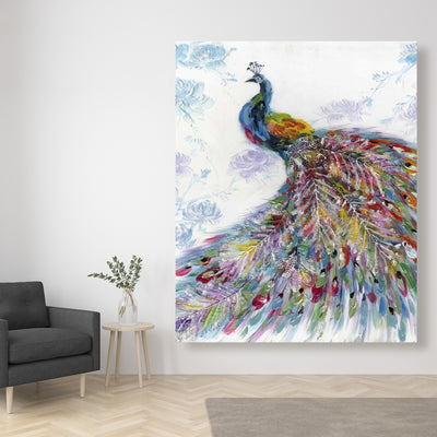 Majestic Peacock With Flowers, Fine art gallery wrapped canvas 24x36
