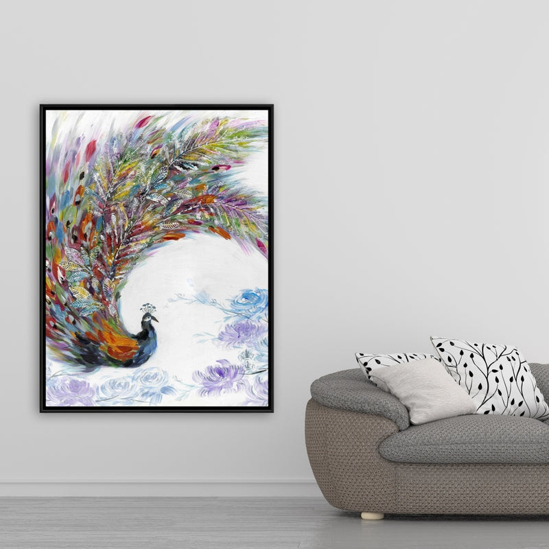 Colorful Peacock With Flowers, Fine art gallery wrapped canvas 24x36