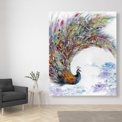 Colorful Peacock With Flowers, Fine art gallery wrapped canvas 24x36