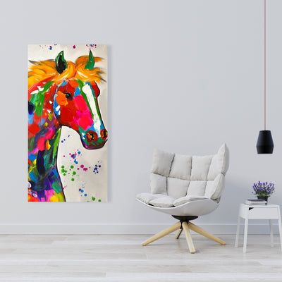 Abstract Colorful Horse With Paint Splash, Fine art gallery wrapped canvas 16x48