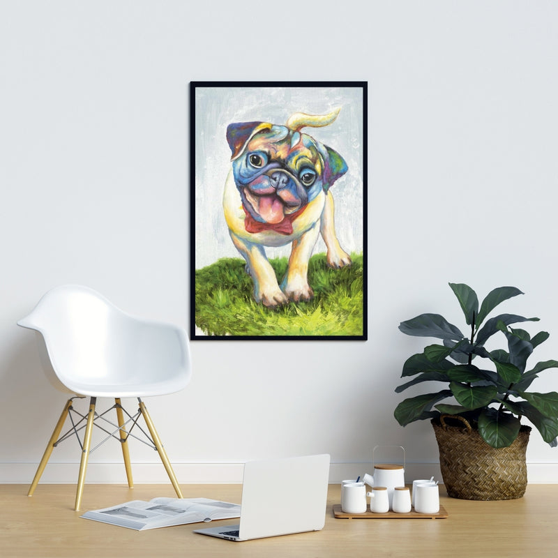 Colorful Smiling Pug, Fine art gallery wrapped canvas 24x36