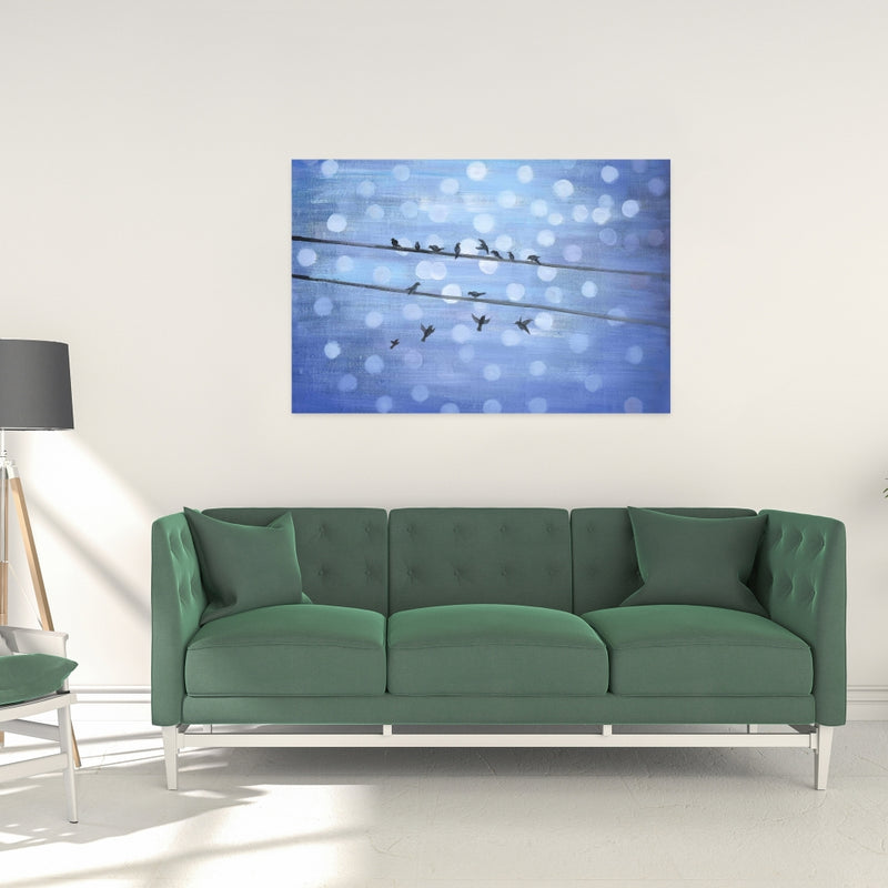 Birds On Glittering Blue Sky, Fine art gallery wrapped canvas 24x36