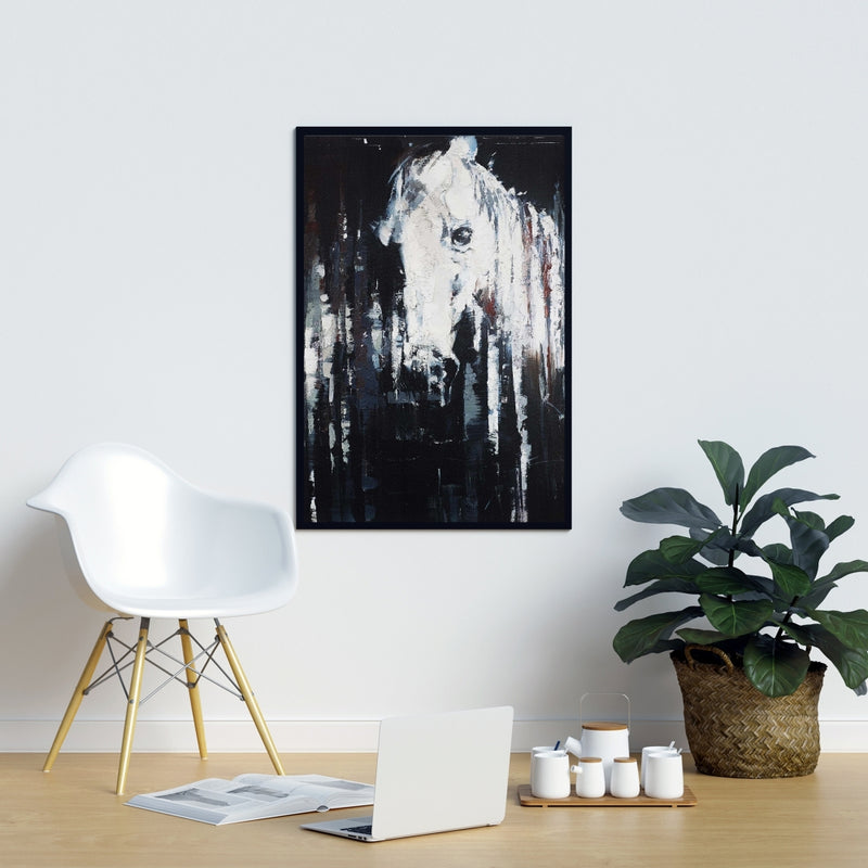 Abstract Horse On Black Background, Fine art gallery wrapped canvas 24x36