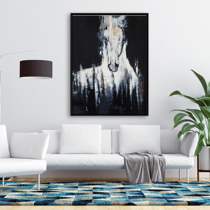 Abstract White Horse On Black Background, Fine art gallery wrapped canvas 24x36