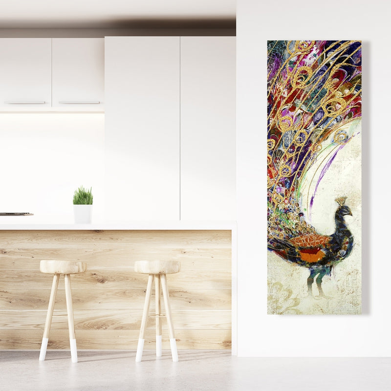 Peacock With Gold Feathers, Fine art gallery wrapped canvas 16x48