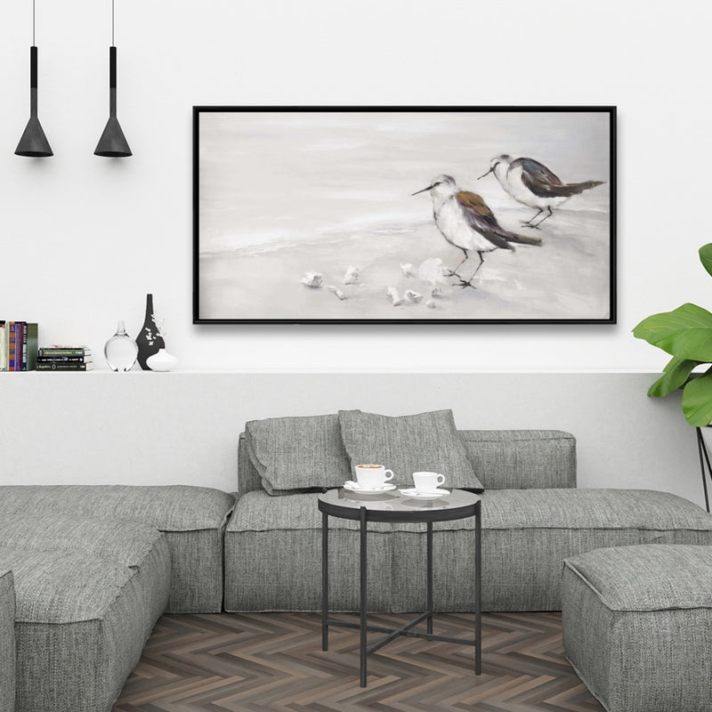 Two Sandpipiers Birds, Fine art gallery wrapped canvas 16x48