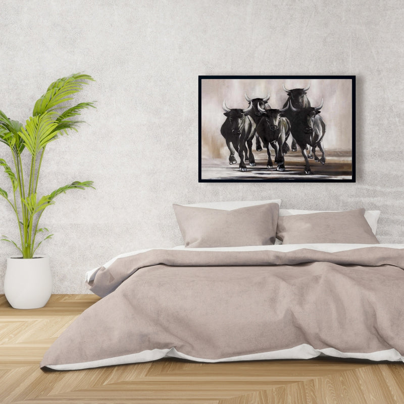 Group Of Running Bulls, Fine art gallery wrapped canvas 24x36