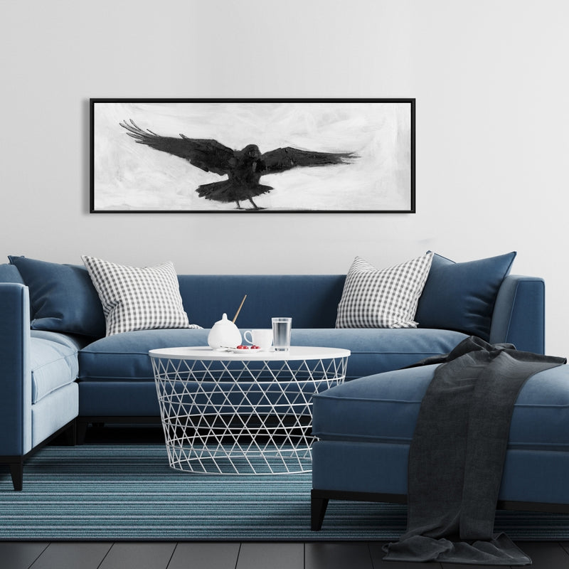 Crow In Flight, Fine art gallery wrapped canvas 16x48