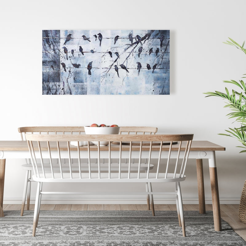 Abstract Birds On Electric Wire, Fine art gallery wrapped canvas 16x48