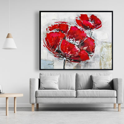 Abstract And Texturized Red Flowers, Fine art gallery wrapped canvas 24x36