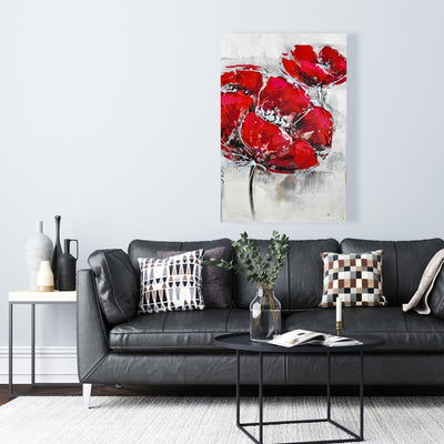 Abstract And Texturized Red Flowers, Fine art gallery wrapped canvas 24x36