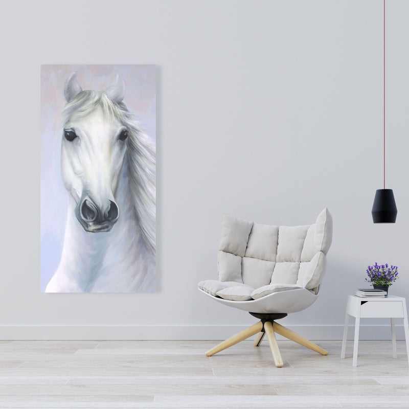 Powerful White Horse, Fine art gallery wrapped canvas 16x48