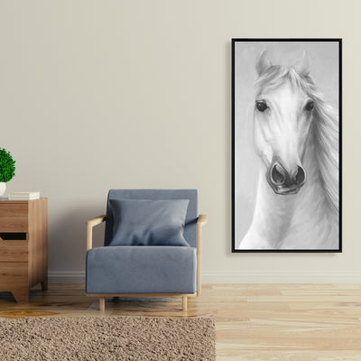Monochrome Mighty White Horse, Fine art gallery wrapped canvas 16x48