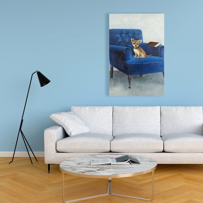 Chihuahua On A Blue Armchair, Fine art gallery wrapped canvas 24x36