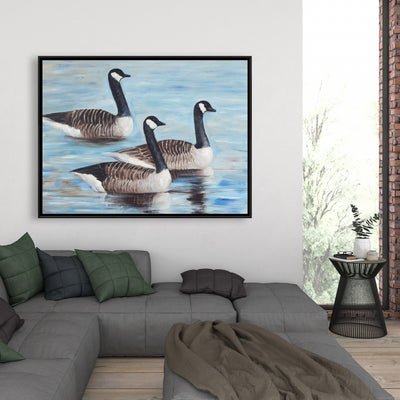 Canada Geese In Water, Fine art gallery wrapped canvas 24x36